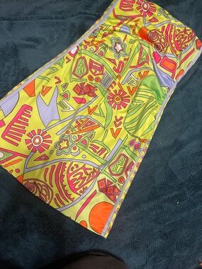 Gretchen Scott Lime Abstract Geometric Print Dress with Neon Accents